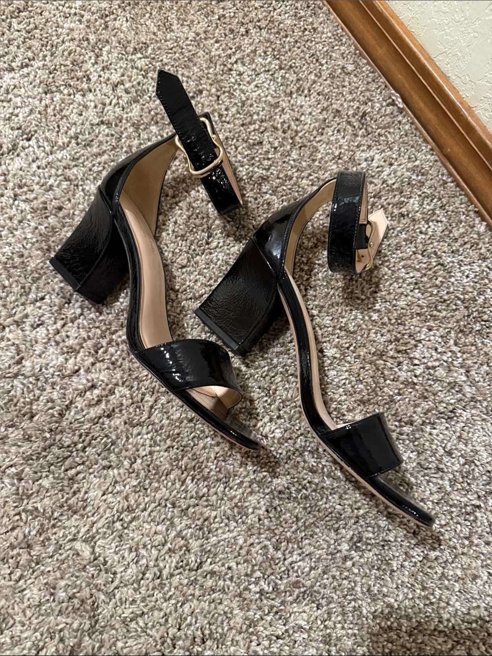 kate spade Black Patent Block Heel Sandals
